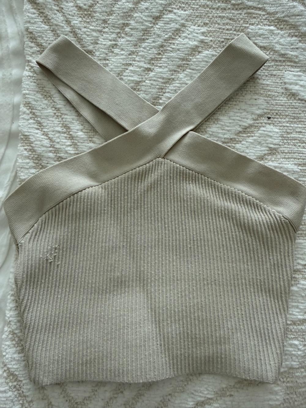 Babaton Neutral Knit Crisscross Crop Top